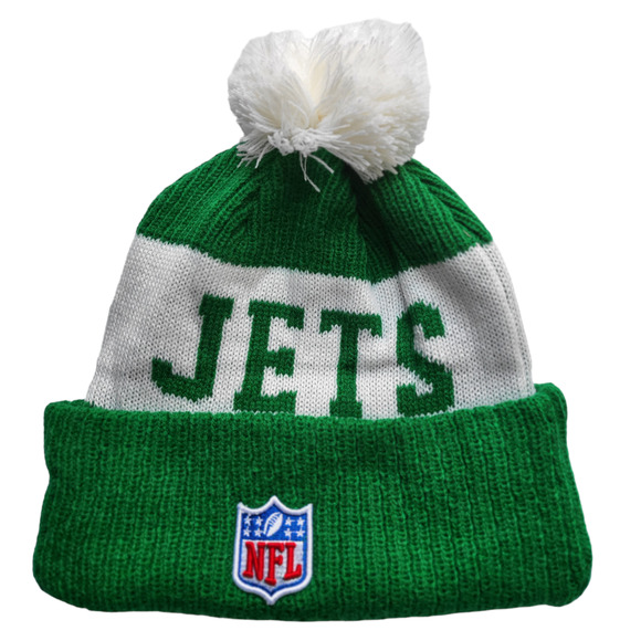 NWT New York Jets Large Initial Sports Knit Pom Beanie Fleece Lining OSFA Unisex - Picture 4 of 5